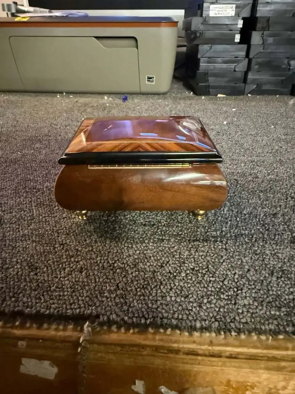 Vintage Sorrento Italian Inlaid Wood Musical Jewelry Box with Burl and Rosewood